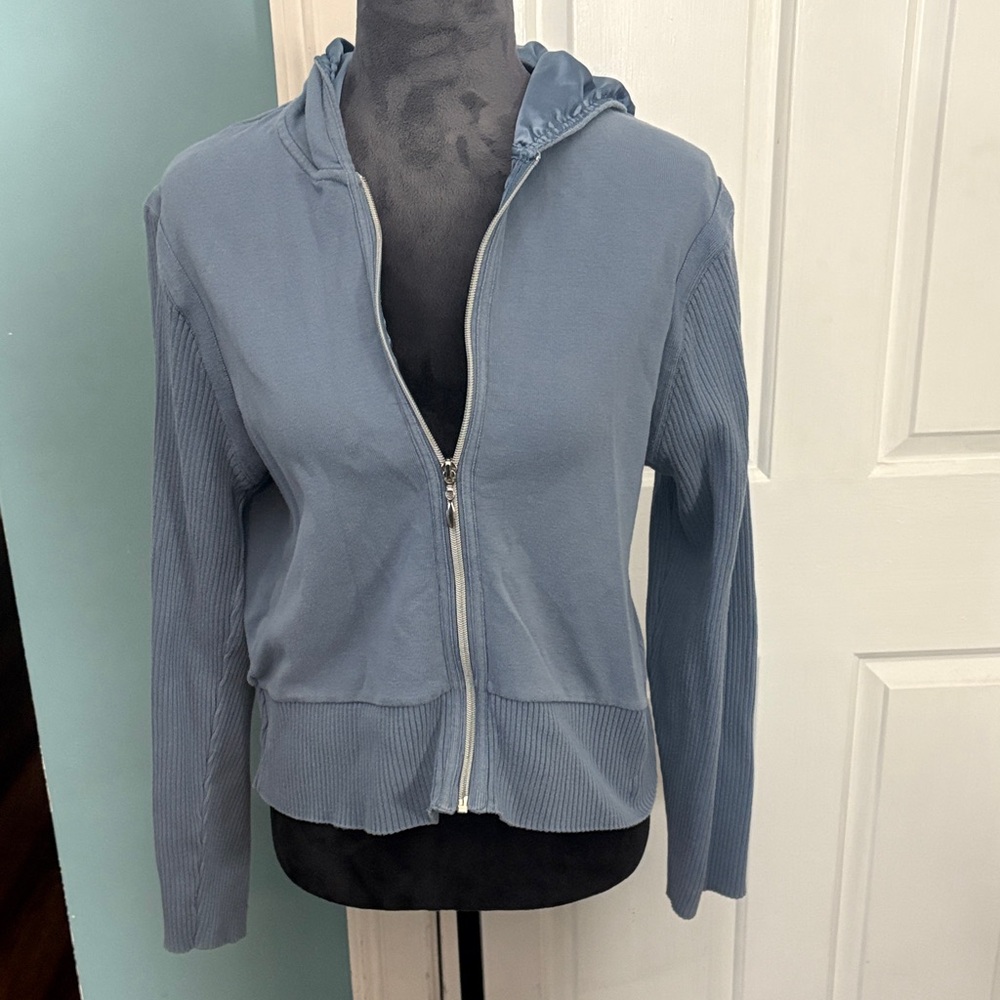 Merona Y2K Light Blue Zip-Up Jacket with Hood
